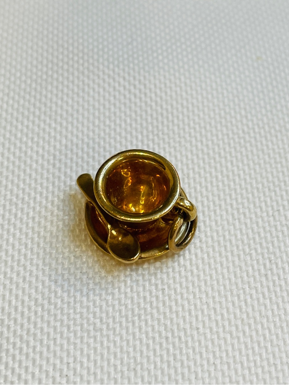 Handmade 14k Yellow Gold Tea Cup , Saucer And Spoon Charm Pendant